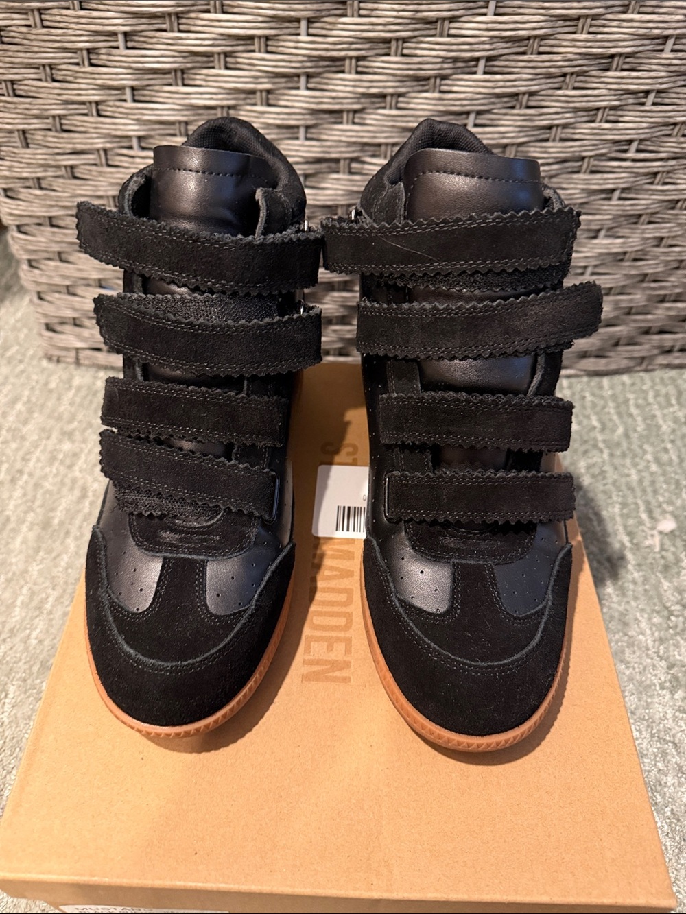 Steve Madden Black Wedge Sneakers with Triple Velcro Straps size 8.5